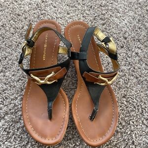 Tommy Hilfiger Black and Tan Women's Sandals